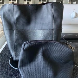 Anthropologie Black Tia Bucket Bag Tote & Makeup Bag